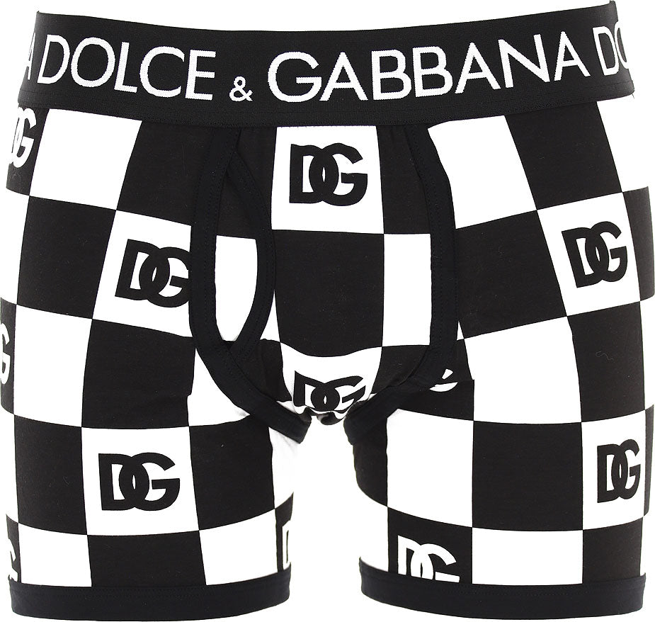 Checkered patterned boxer shorts with maxi black and white logo