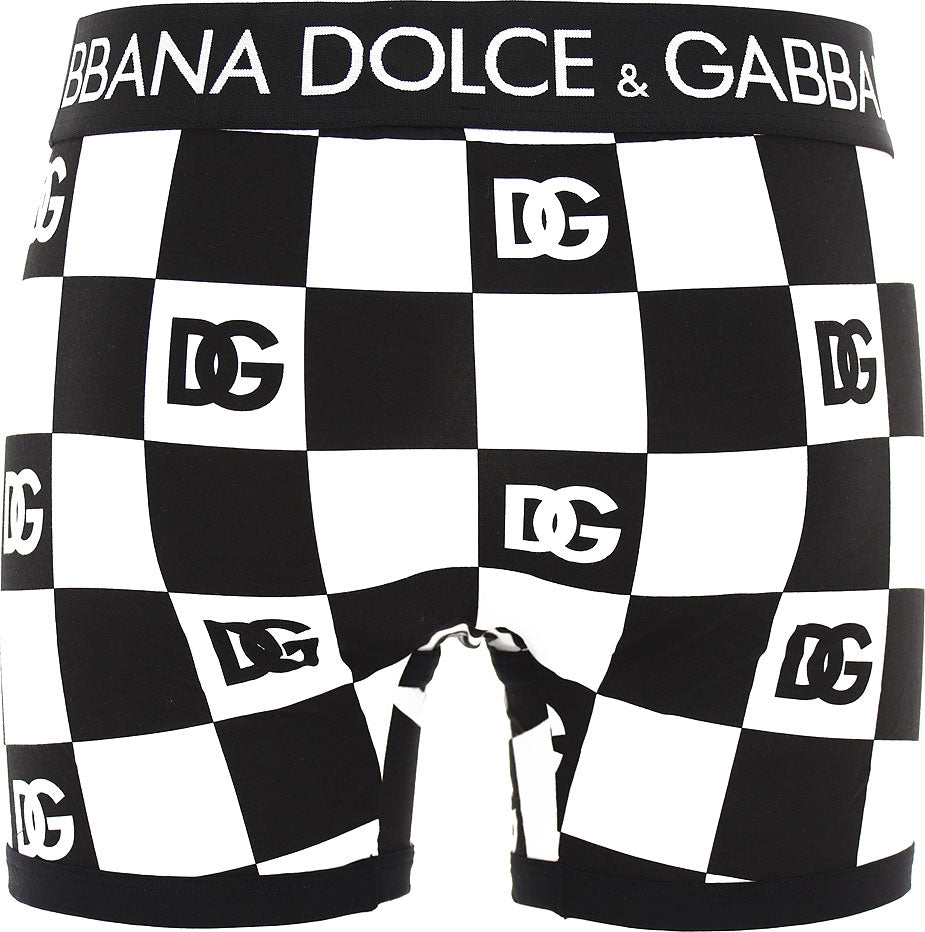 Checkered patterned boxer shorts with maxi black and white logo