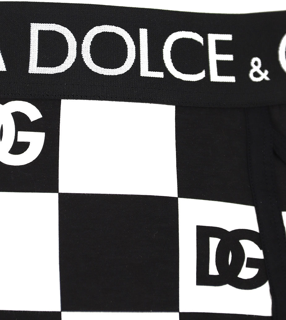 Checkered patterned boxer shorts with maxi black and white logo