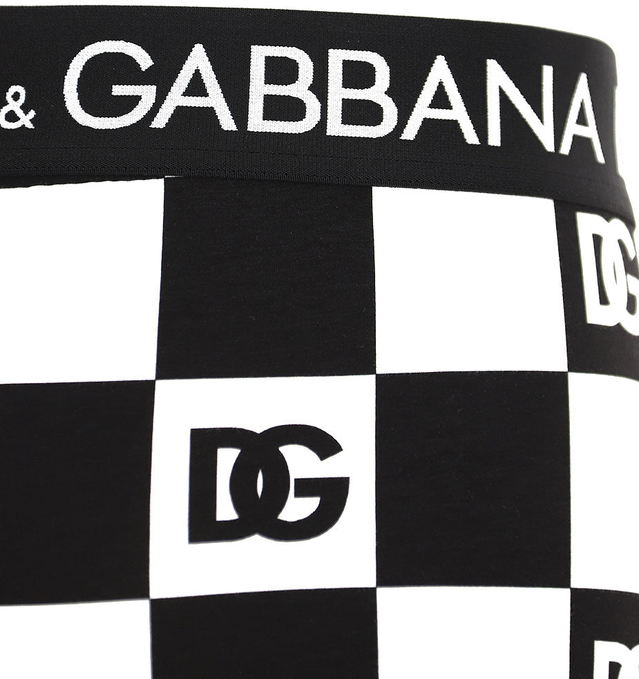 Checkered patterned boxer shorts with maxi black and white logo