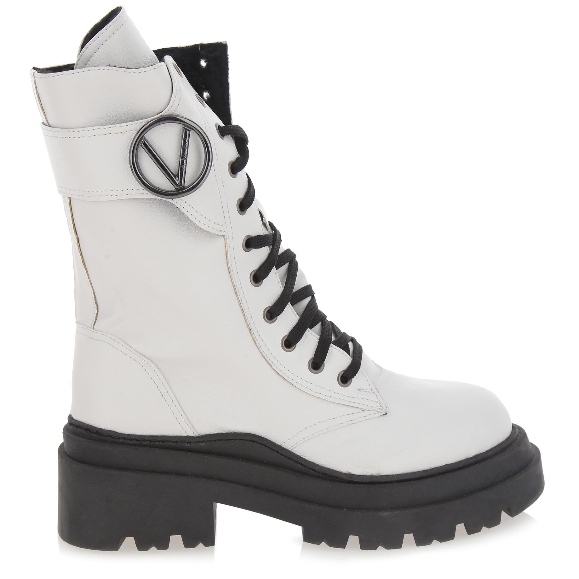 White leather lace-up boots