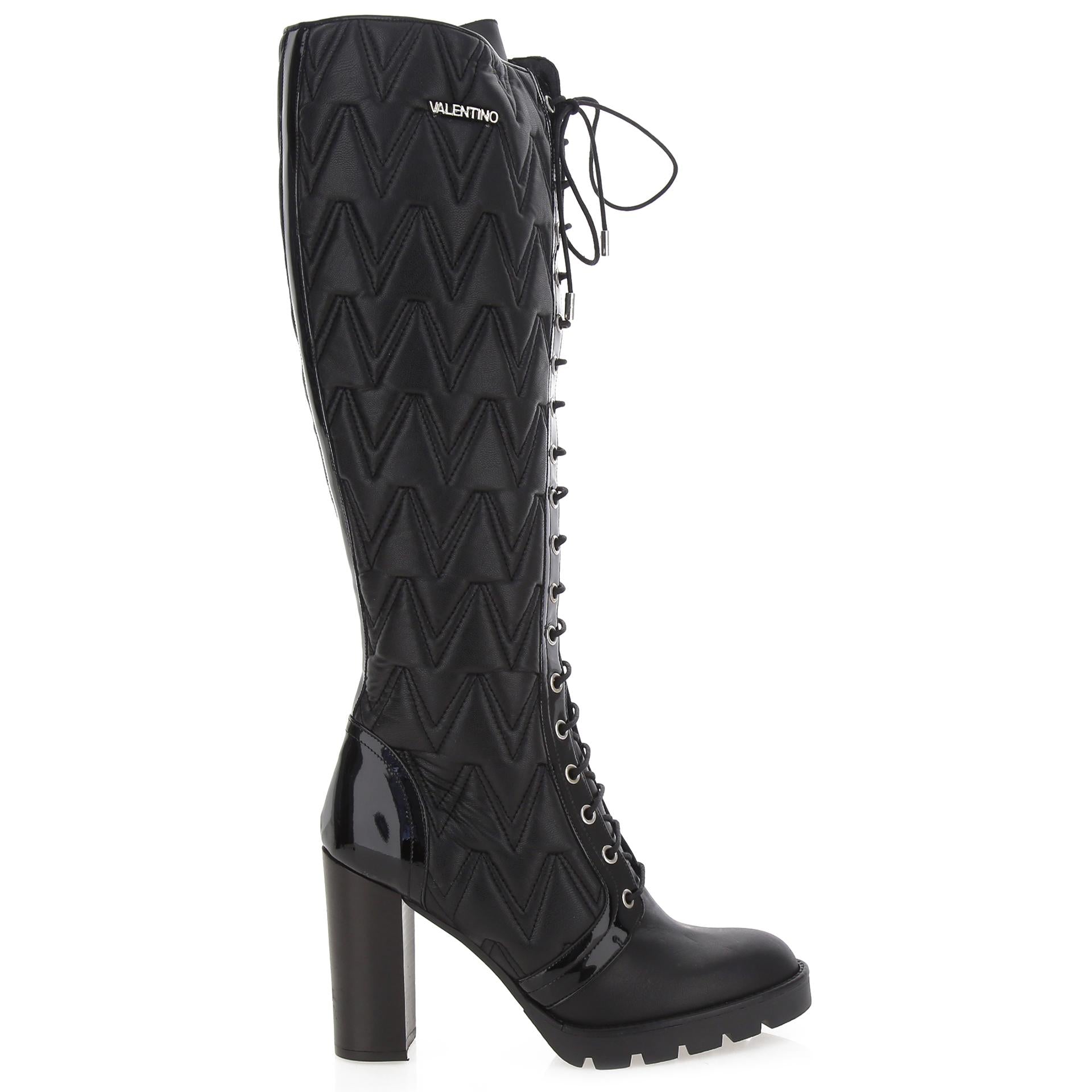 Black leather laced boot