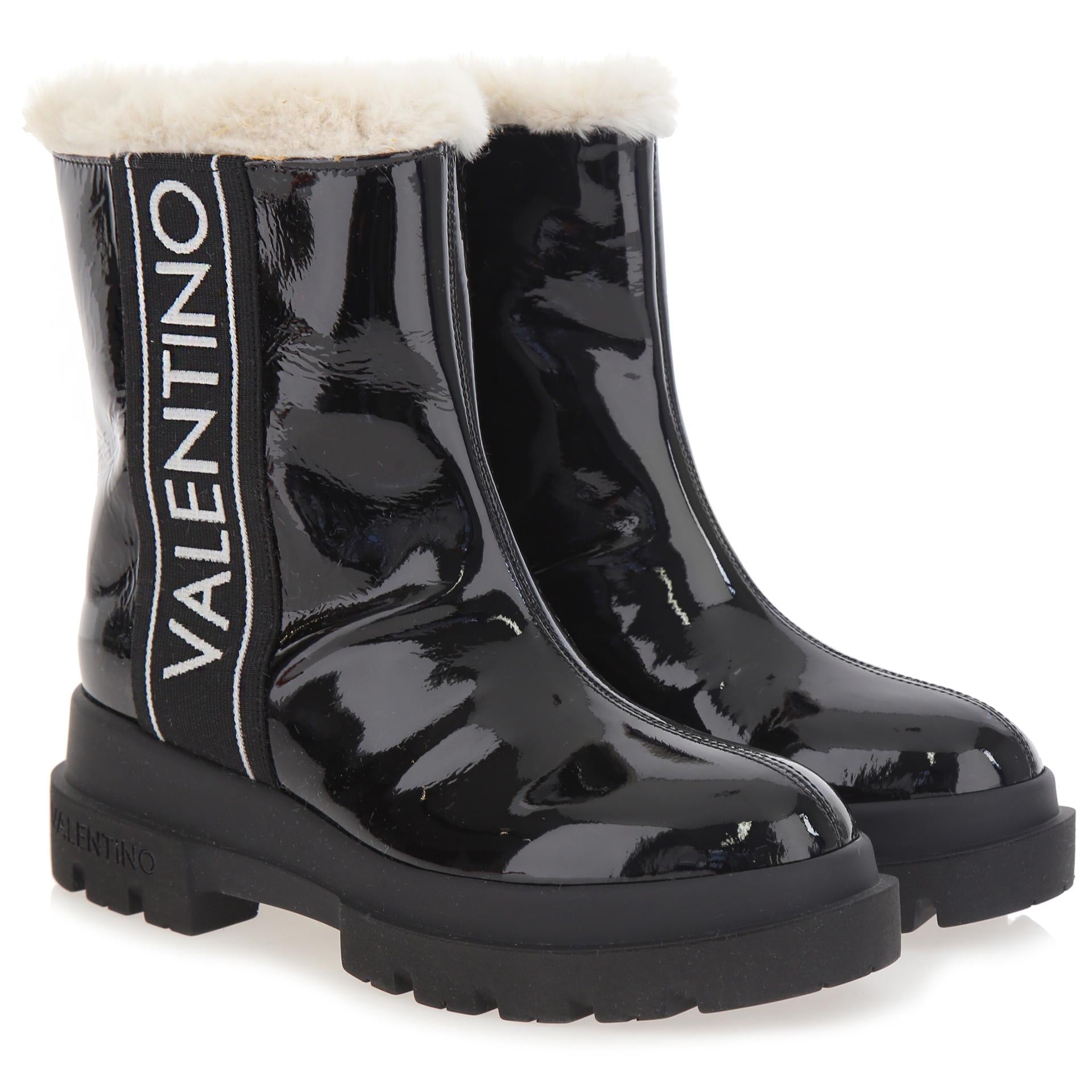 Stivali vernice nera eco-pelliccia