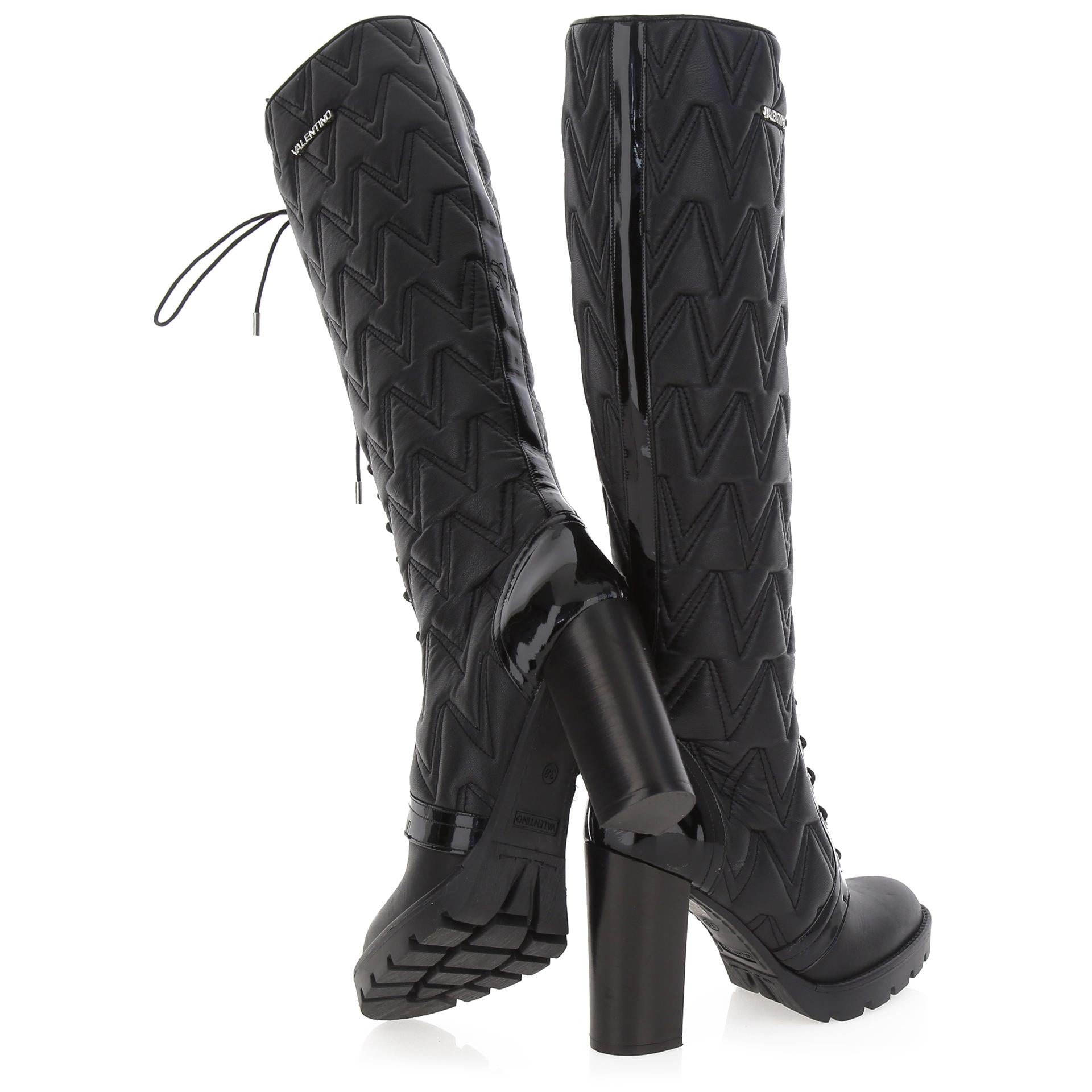 Black leather laced boot