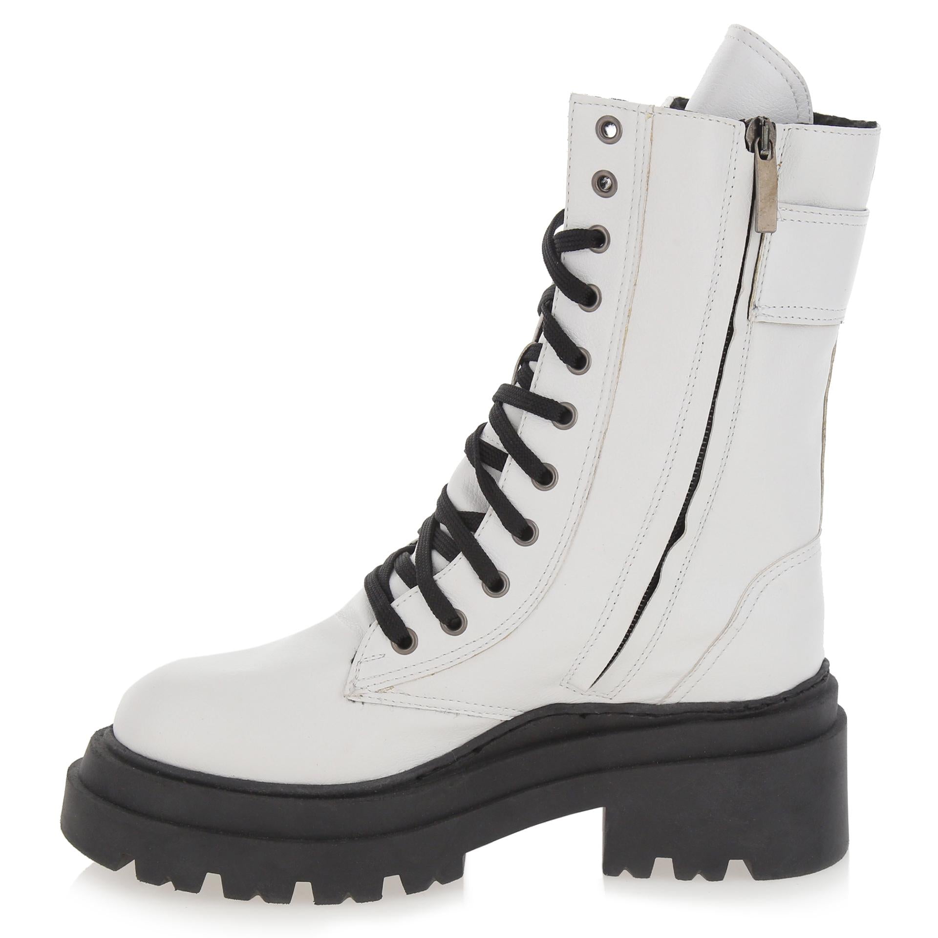 White leather lace-up boots
