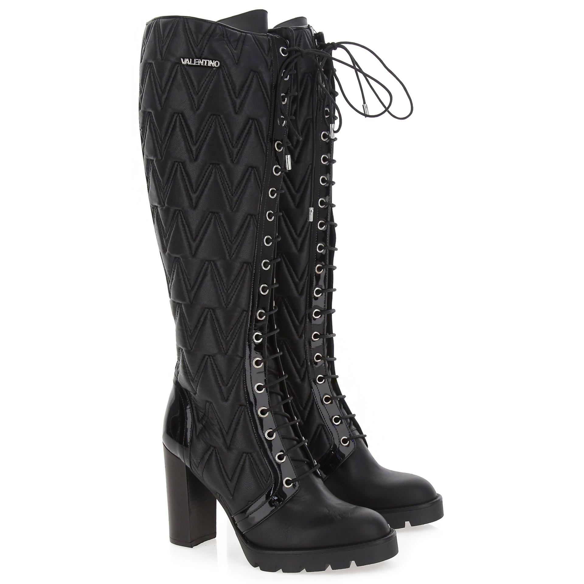 Black leather laced boot