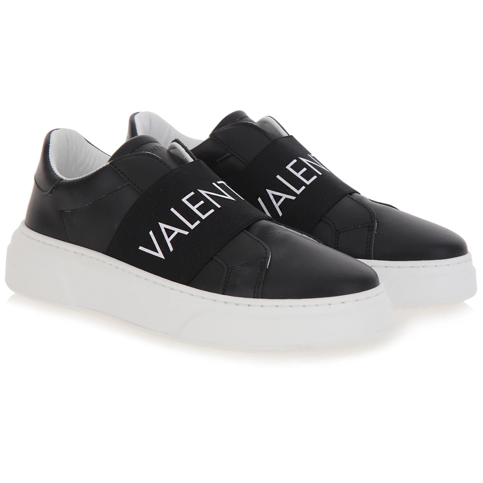 Black leather laceless sneakers