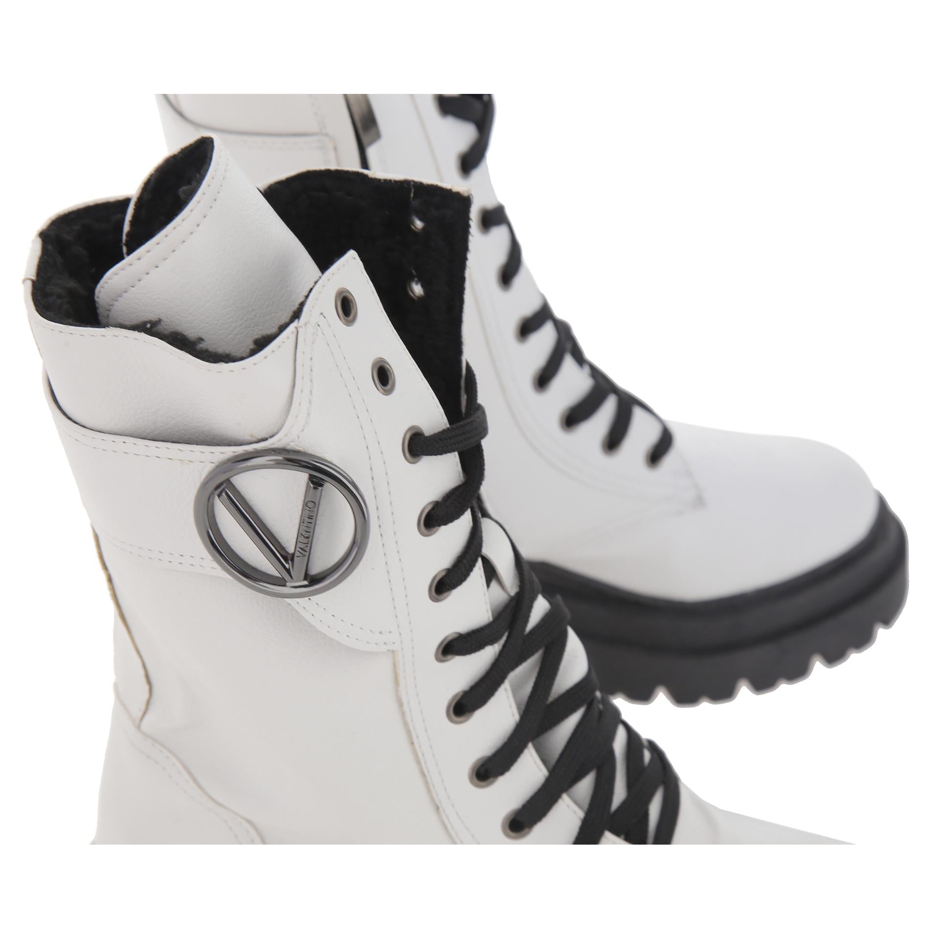 White leather lace-up boots