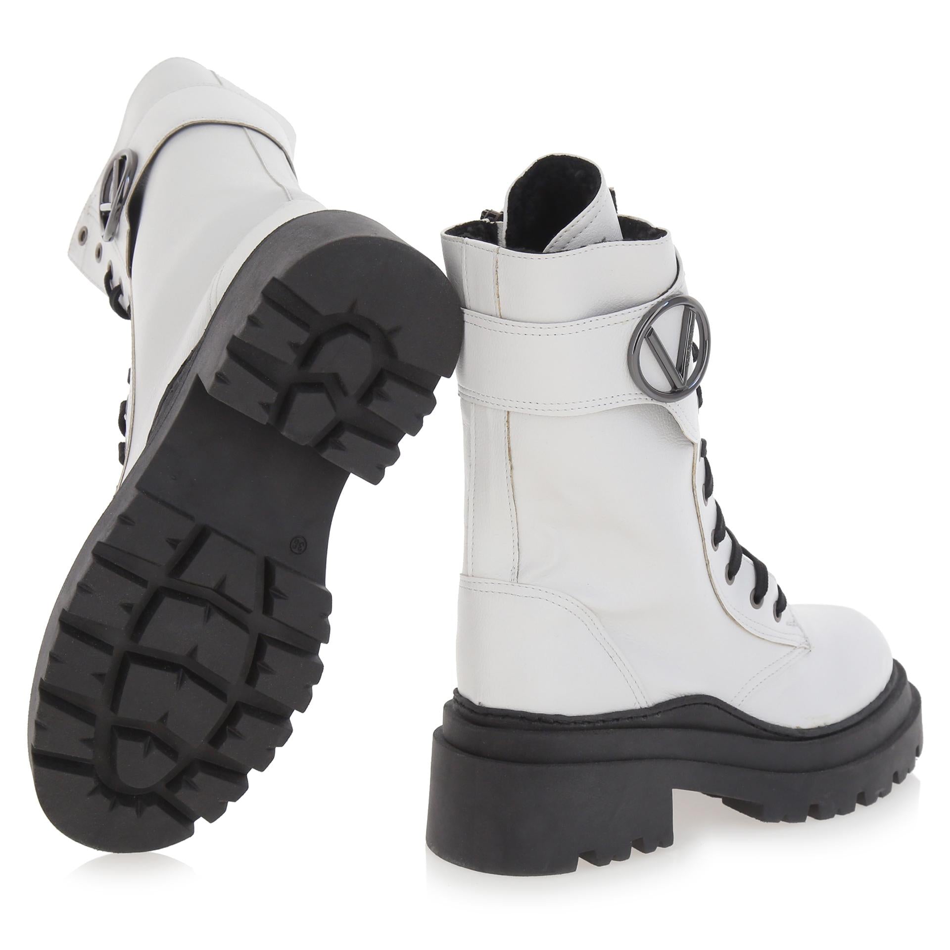 White leather lace-up boots