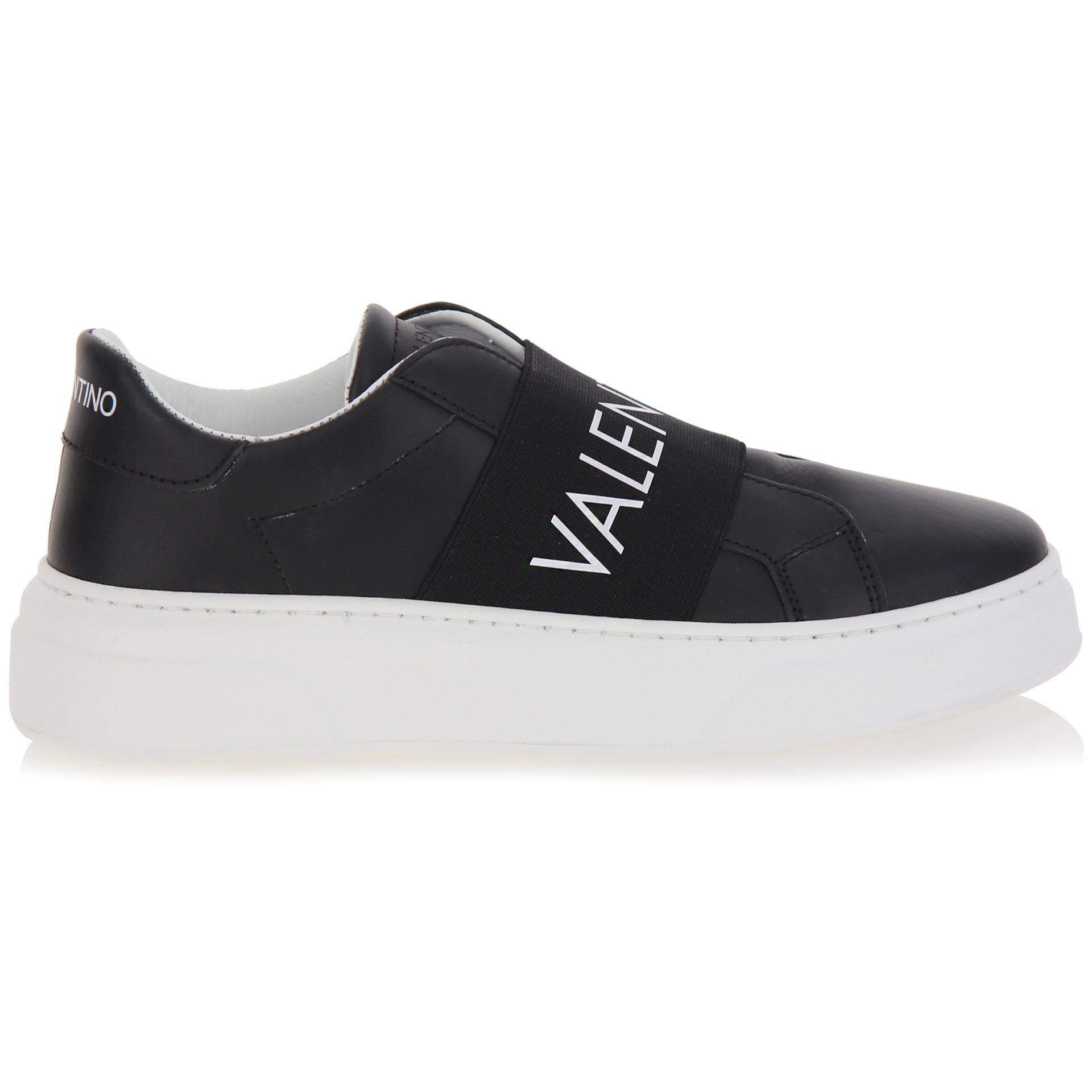 Black leather laceless sneakers