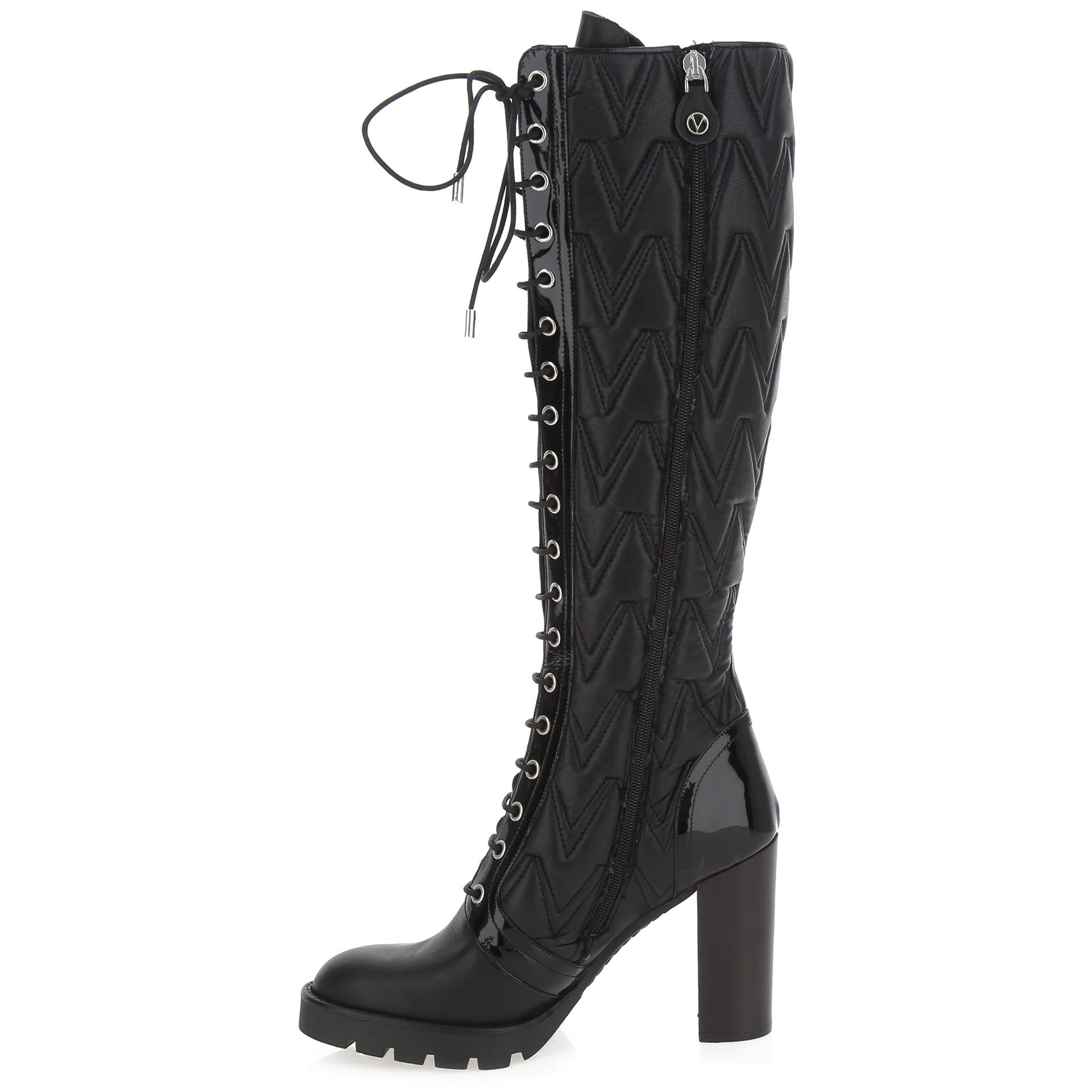 Black leather laced boot